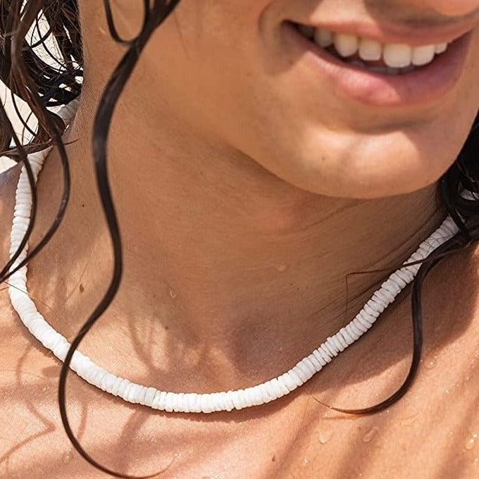 Puka Shell Necklace with Beads and Leather | Puka shell necklace, Shell  necklaces, Puka shell